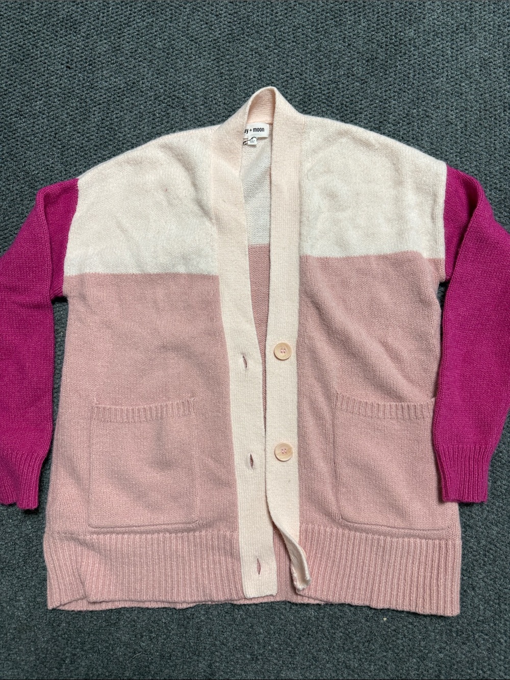 Soft Colorblock Open-Front Cardigan in Pink, Light Pink & Magenta